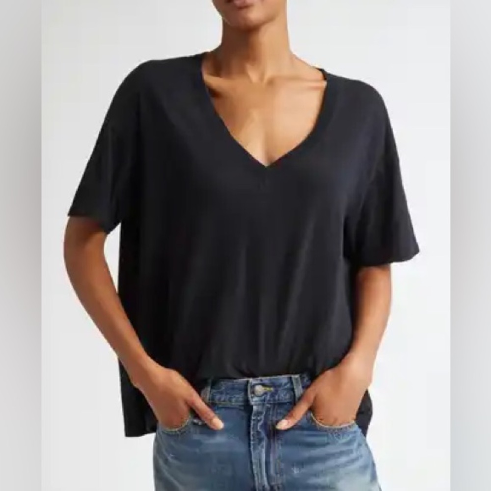 R13 Black V-neck Relaxed Short Sleeve T-Shirt - Picture 5 of 12